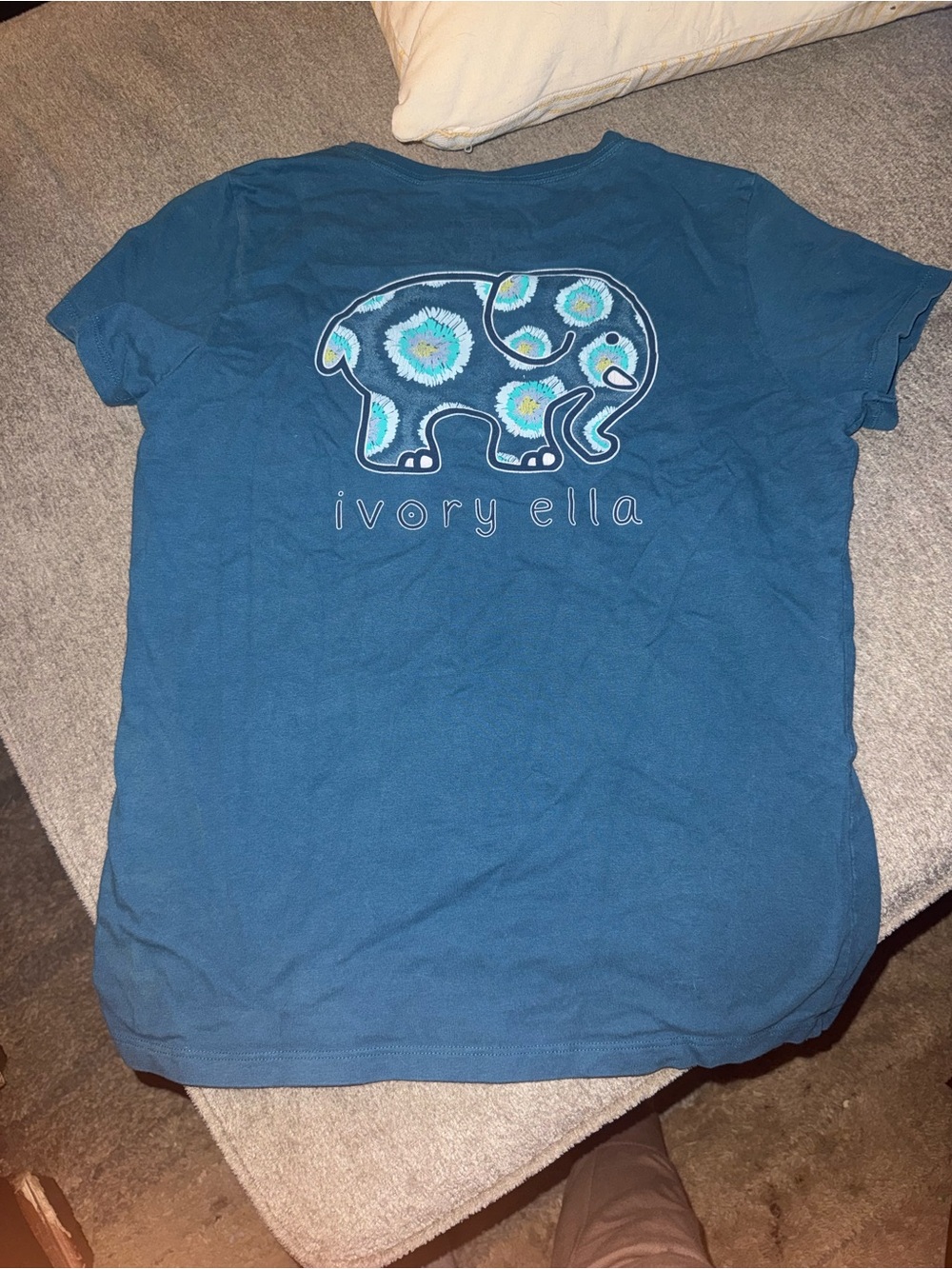 ivory ella teal short-sleeve tee with patterned elephant graphic